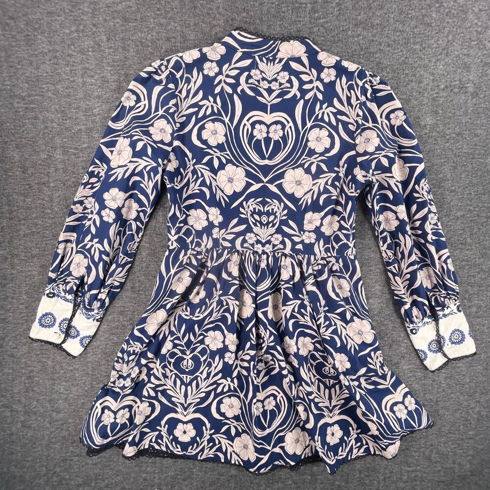 Beyond by Vera Nella Blue Ivory Floral Cotton Mini Dress S Resort Coastal Artsy - Picture 13 of 14